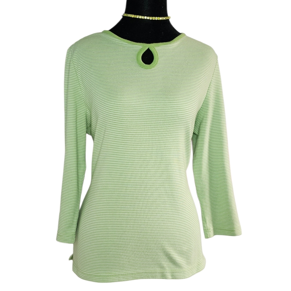 Allison Daley Light Green Striped Long Sleeve Top